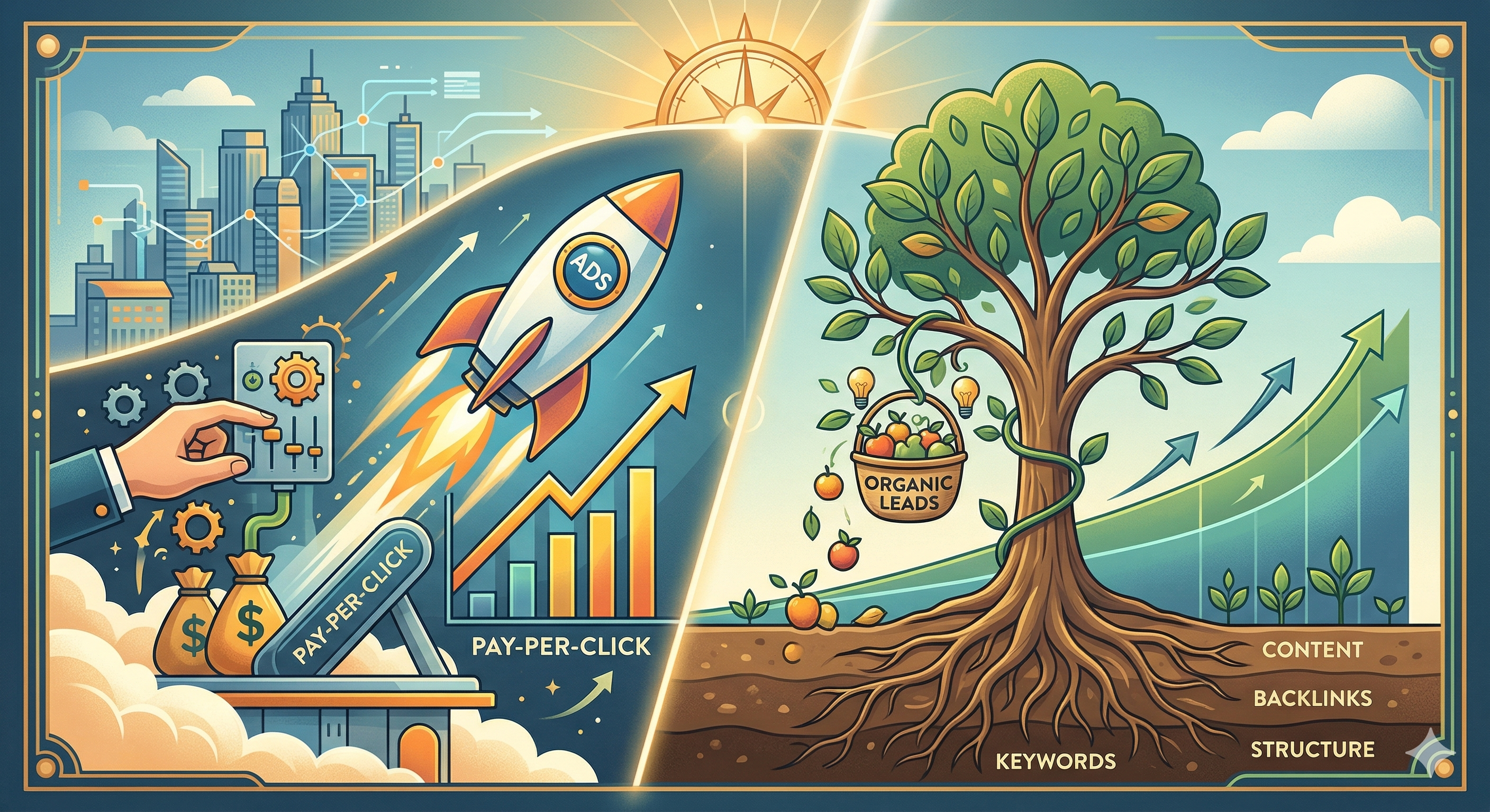 SEO vs Google Ads Strategy Comparison by CreaTech Squads