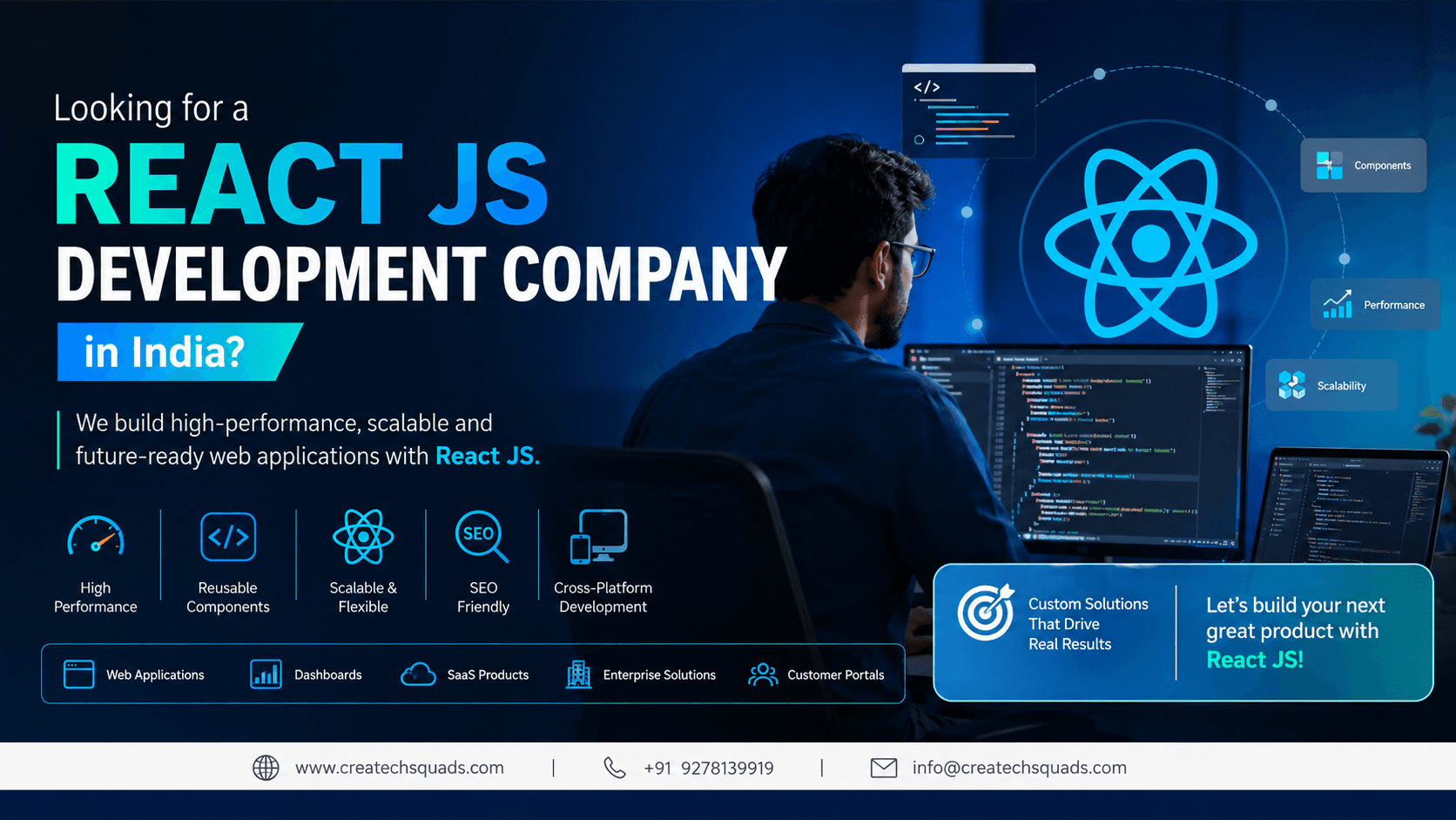 Custom React JS Development Services for fast, modern, and scalable business web applications.